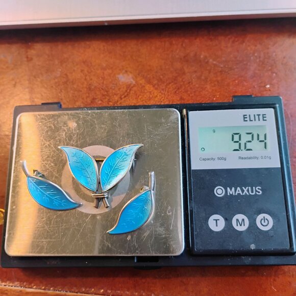 David Andersen Norway Sterling Blue Enamel Double Brooch & Clip-On Earrings Set - Picture 10 of 10